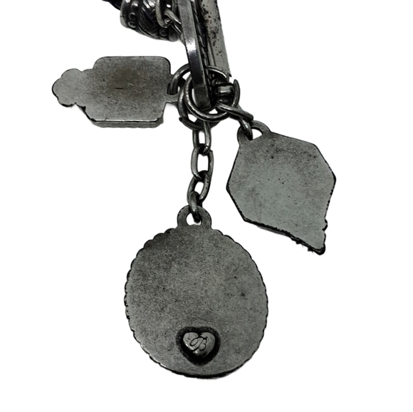 BRIGHTON VINTAGE BRAIDED LEATHER CORD WITH SILVER & COPPERTONE CHARMS NECKLACE - Picture 6 of 7